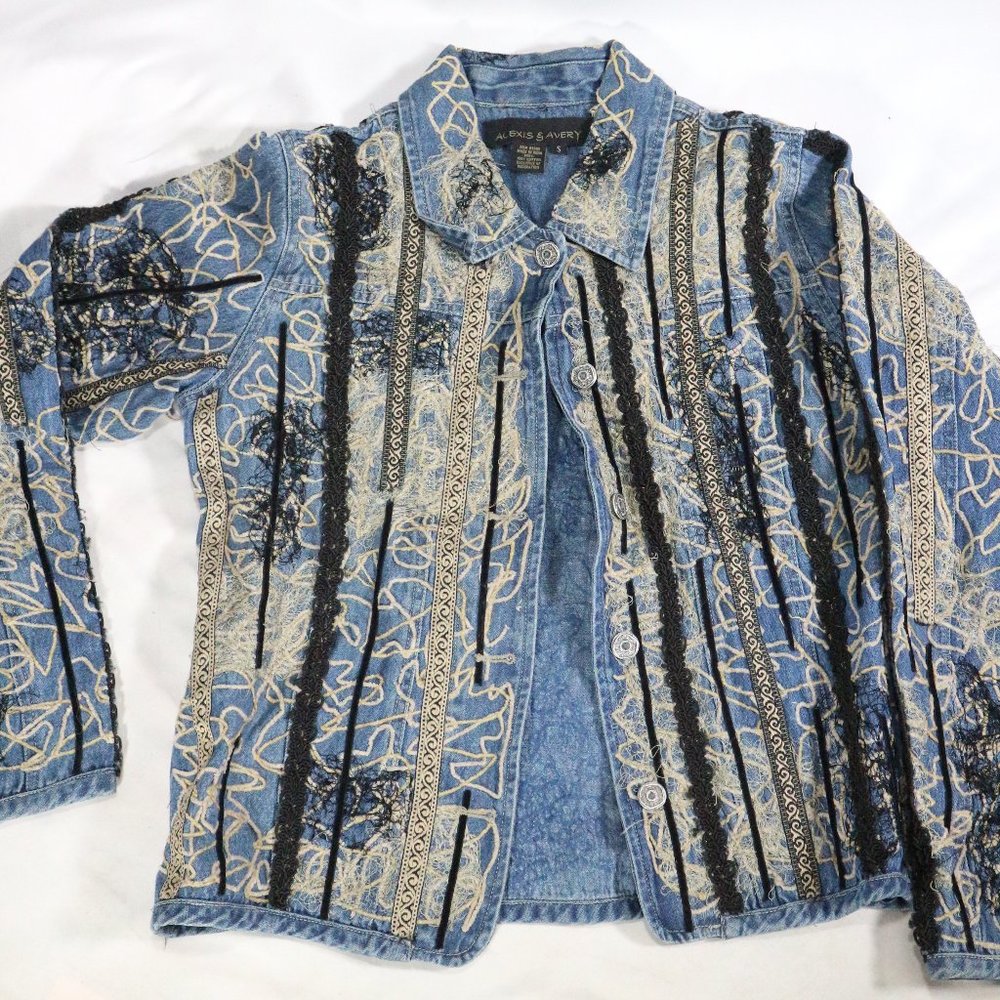 ALEXIS & AVERY Long Sleeve Patterned Denim Jacket Sz Small Women